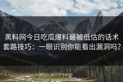 黑料网今日吃瓜爆料最被低估的话术套路技巧：一眼识别你能看出漏洞吗？